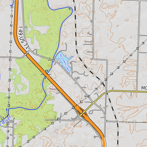 OpenTopoMap map of Long Upper Lake Dam, MO