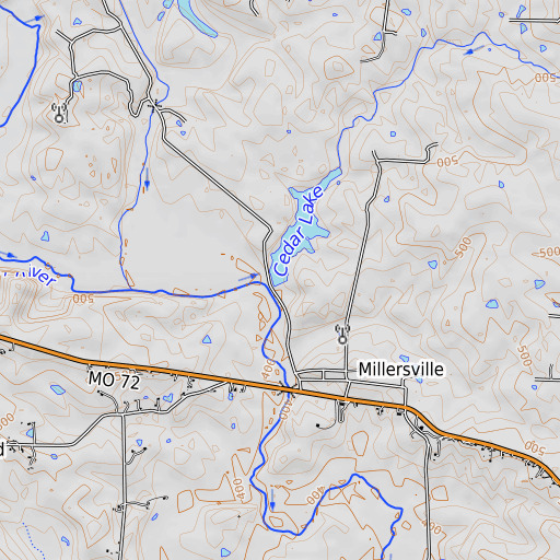 OpenTopoMap map of Cedar Lake Dam, MO