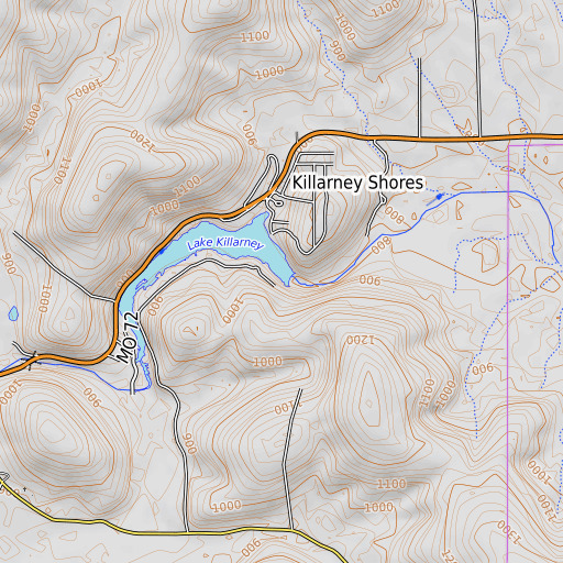 OpenTopoMap map of Lake Killarney Dam, MO