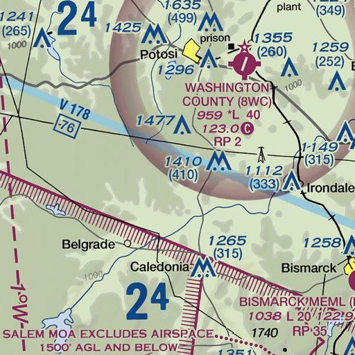 FAA VFR chart of Belgrade Dam, MO