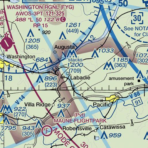 FAA VFR chart of Becker Lake Dam, MO