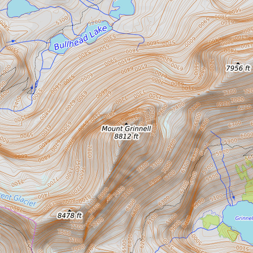 OpenTopoMap map of Mount Grinnell, MT