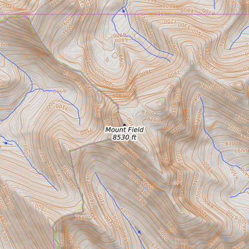 OpenTopoMap map of Mount Field, MT