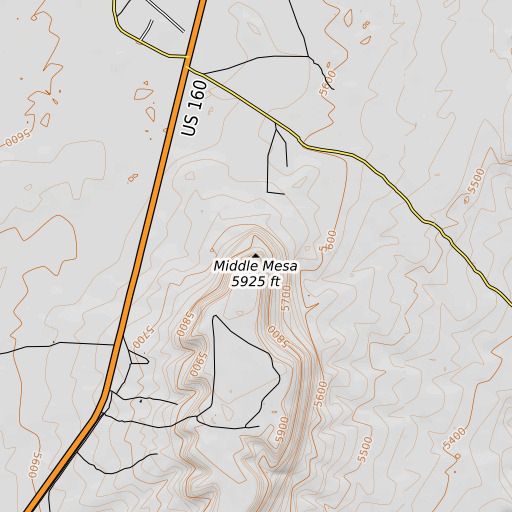 OpenTopoMap map of Middle Mesa, AZ