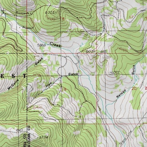 USGS 24K topo map of Iron Gulch, MT