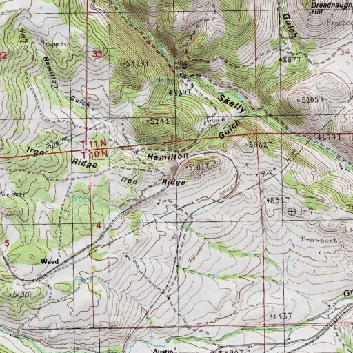 USGS 24K topo map of Iron Ridge, MT