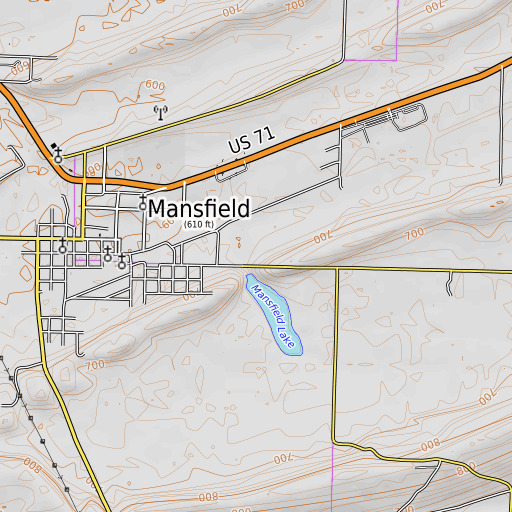 OpenTopoMap map of Mansfield Dam, AR