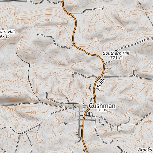 OpenTopoMap map of Felts Prospect, AR