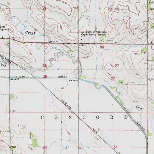 USGS 24K topo map of North Logan Creek, NE