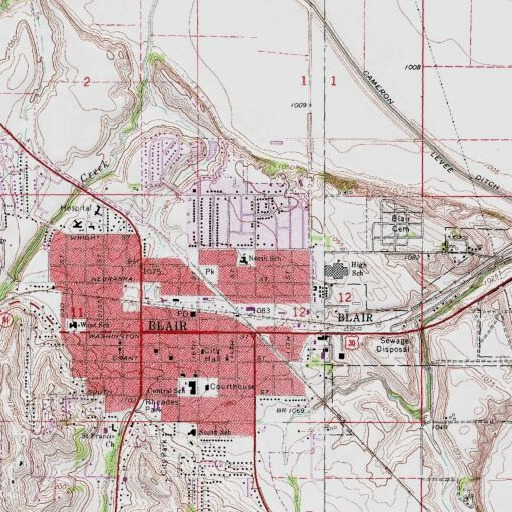 USGS 24K topo map of Blair North Elementary School, NE