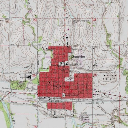 USGS 24K topo map of North Ward Elementary School, NE