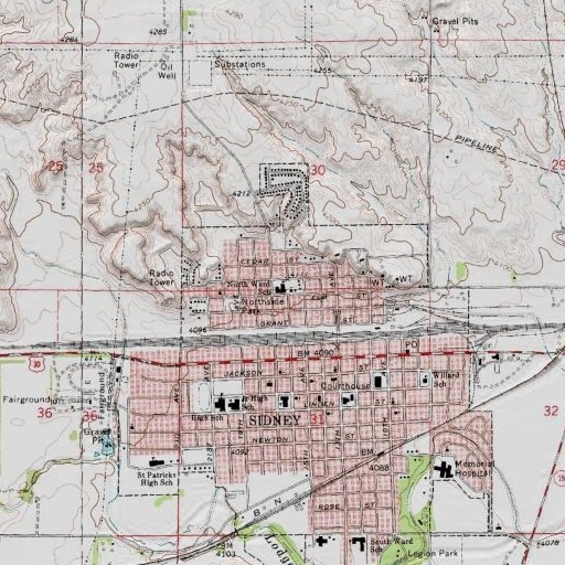 USGS 24K topo map of North Ward School, NE
