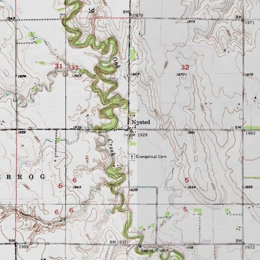 USGS 24K topo map of Nysted, NE
