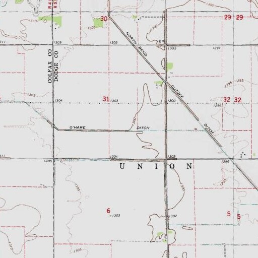 USGS 24K topo map of O'Hare Ditch, NE