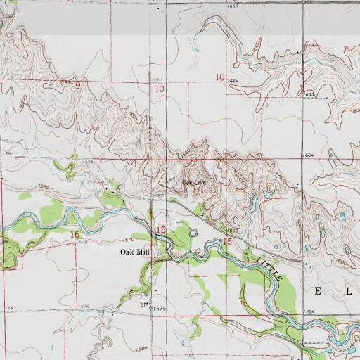 USGS 24K topo map of Oak Cemetery, NE