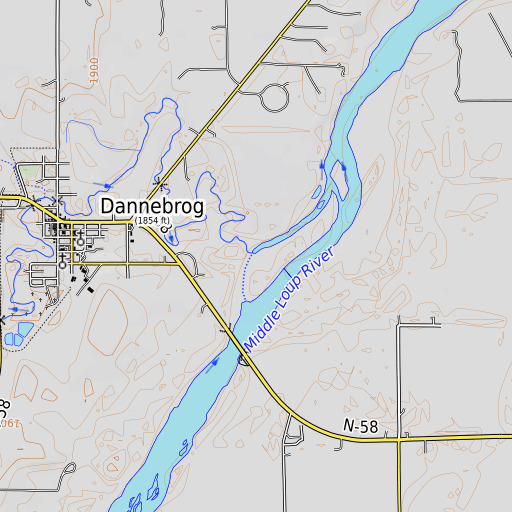 OpenTopoMap map of Oak Creek, NE