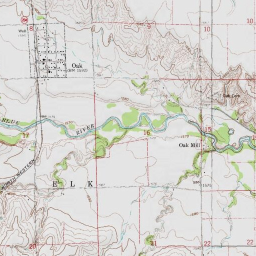 USGS 24K topo map of Oak Creek, NE