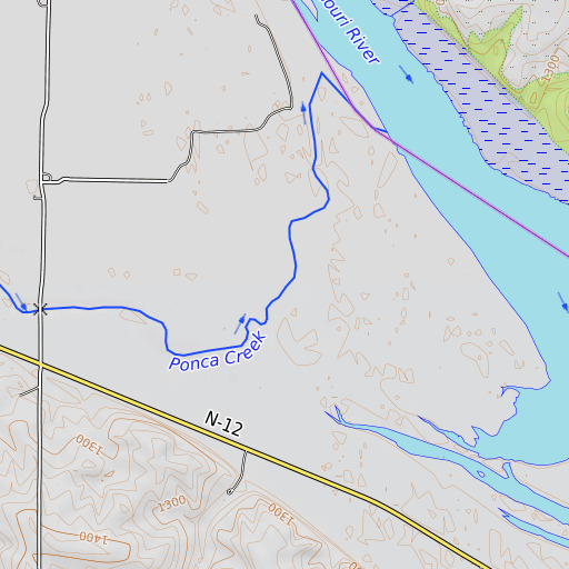 OpenTopoMap map of Ponca Creek, NE