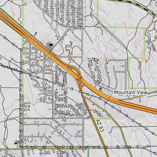 OpenTopoMap map of Mountain View Overpass, AZ