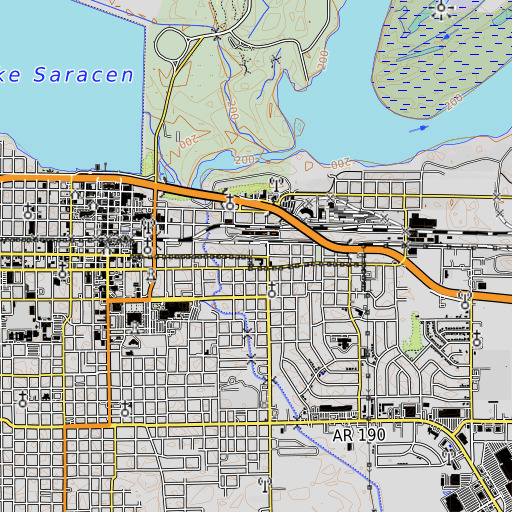 OpenTopoMap map of First Ward Elementary School, AR