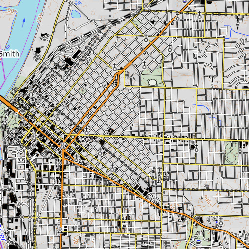 OpenTopoMap map of Tilles Elementary School, AR