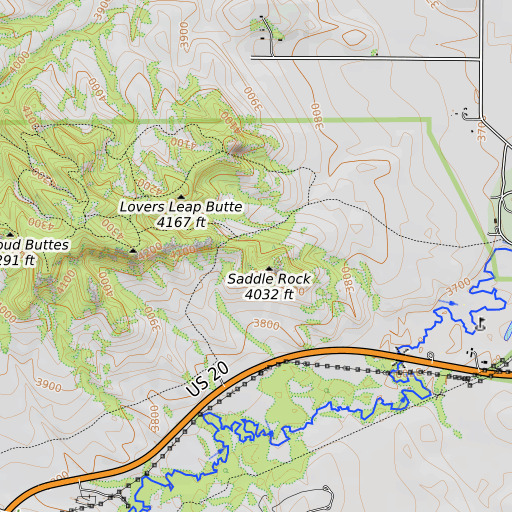 OpenTopoMap map of Saddle Rock, NE