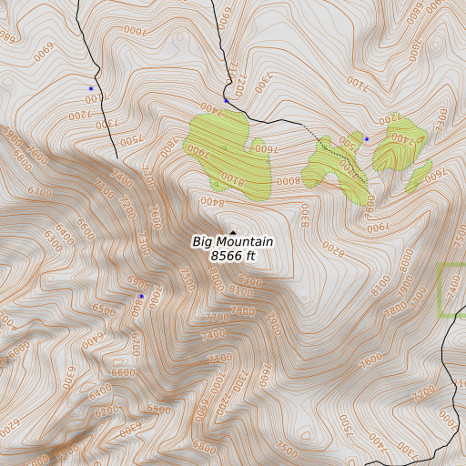OpenTopoMap map of Big Mountain, NV