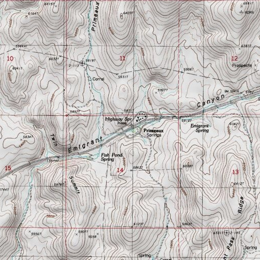 USGS 24K topo map of Highway Spring, NV
