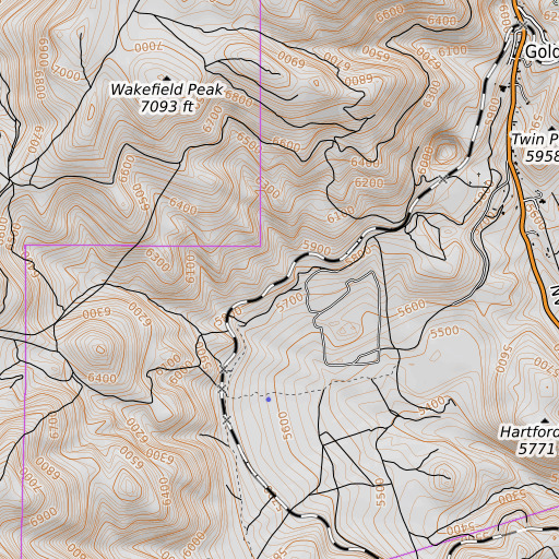 OpenTopoMap map of Tyler Mine, NV