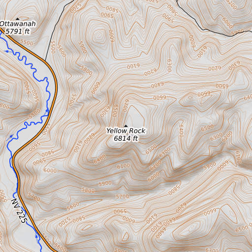 OpenTopoMap map of Yellow Rock, NV