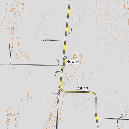 OpenTopoMap map of Howell Post Office, AR