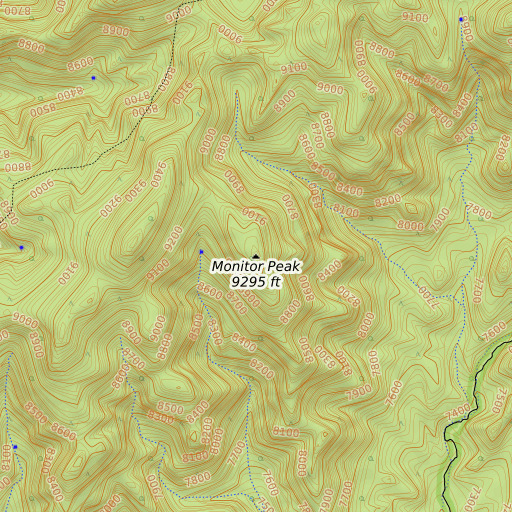 OpenTopoMap map of Monitor Peak, NV