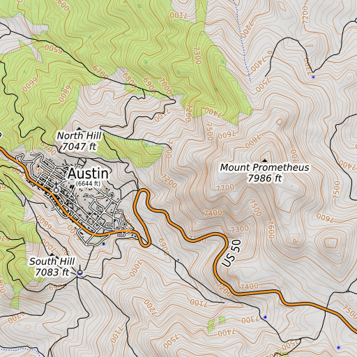 OpenTopoMap map of Lander Shaft, NV