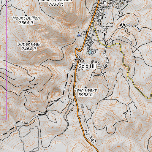 OpenTopoMap map of Granite Mill, NV