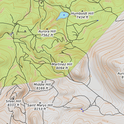 OpenTopoMap map of Martinez Hill, NV
