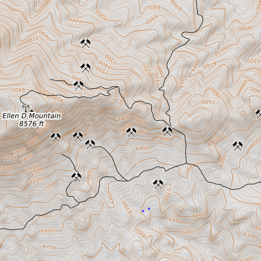 OpenTopoMap map of Copper Shield Mine, NV