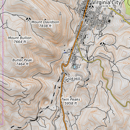 OpenTopoMap map of Greiners Bend, NV