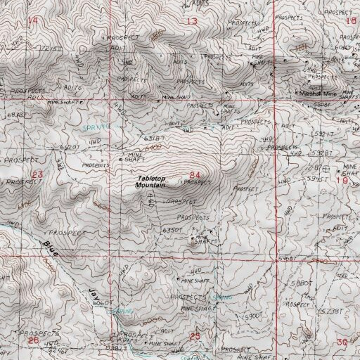 USGS 24K topo map of Tabletop Mountain, NV