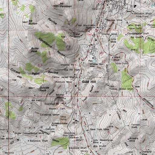 USGS 24K topo map of Yellow Jacket Shaft, NV