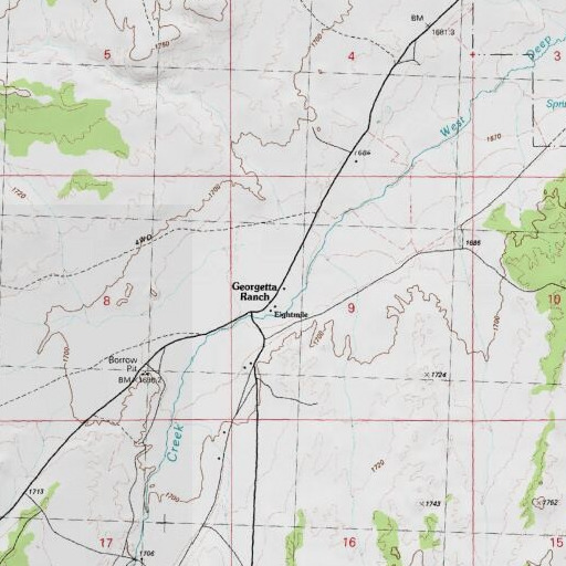 USGS 24K topo map of Georgetta Ranch, NV