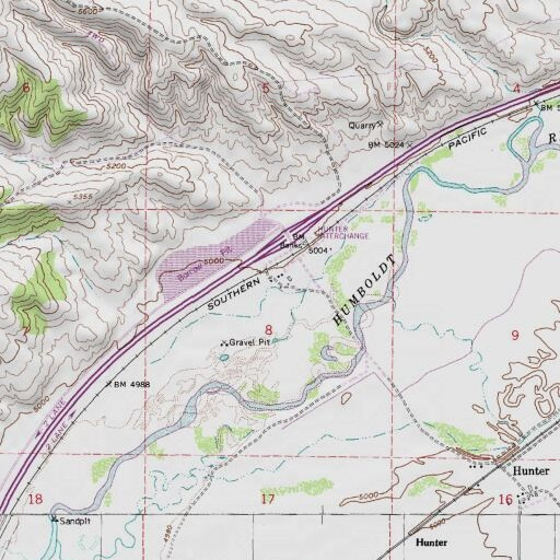 USGS 24K topo map of Hunter Banks Ranch, NV