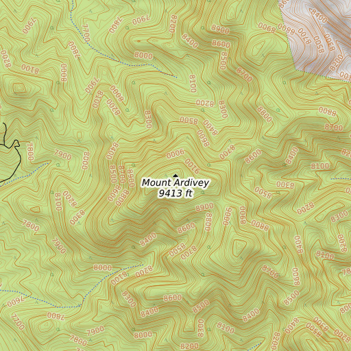 OpenTopoMap map of Mount Ardivey, NV