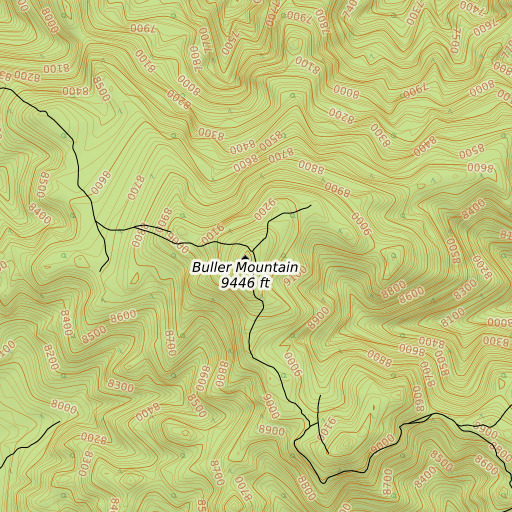 OpenTopoMap map of Buller Mountain, NV