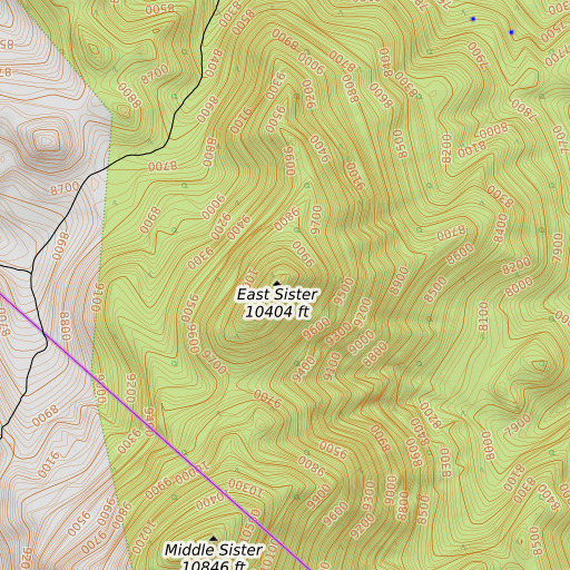 OpenTopoMap map of East Sister, NV
