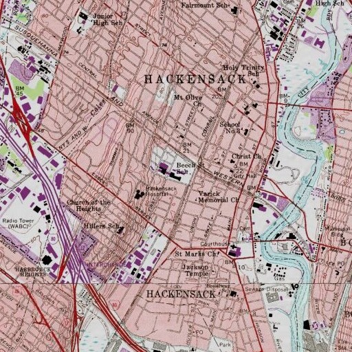 USGS 24K topo map of Beech Street School, NJ