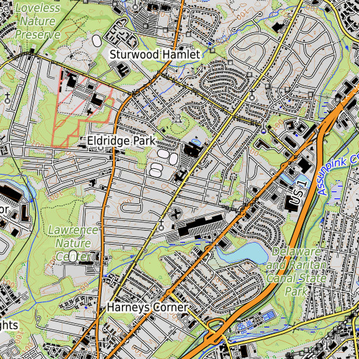 OpenTopoMap map of Lawrence Middle School, NJ