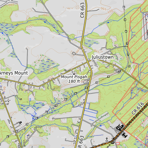 OpenTopoMap map of Mount Pisgah, NJ
