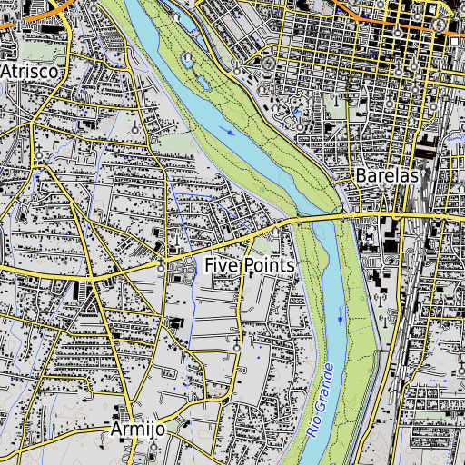 OpenTopoMap map of Five Points School, NM