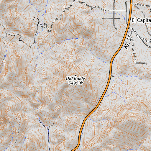 OpenTopoMap map of Old Baldy, AZ