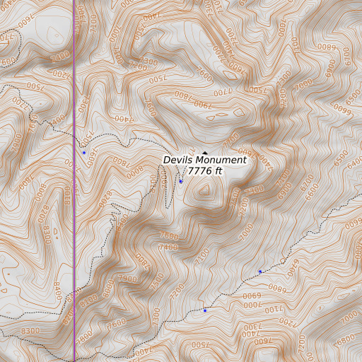 OpenTopoMap map of Devil Spring, NM